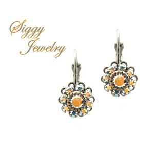 Austrian Crystal Cluster Earring , Crystal AB Drop Lever-Back Rhodium Finish